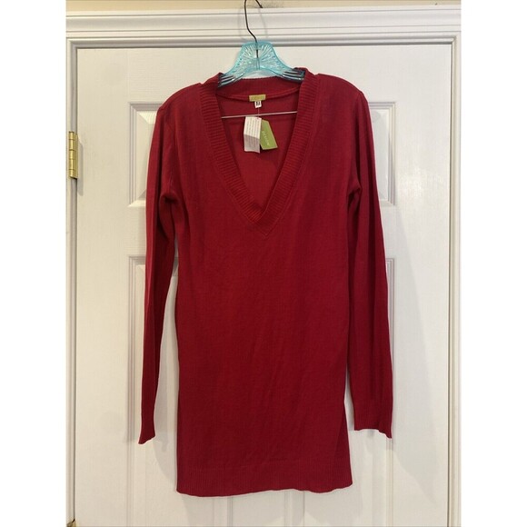 Echo NWT Ladies Red Vneck Tunic Sweater Size Medium - Picture 1 of 6